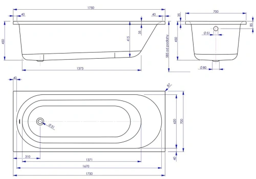 Ванна акриловая Vagnerplast Kasandra VPBA175KAS2X-04 175х70 пристенная прямоугольная без каркаса - фото 3