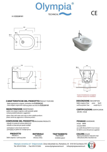 Биде Olympia Clear CLE220123 подвесное - фото 2