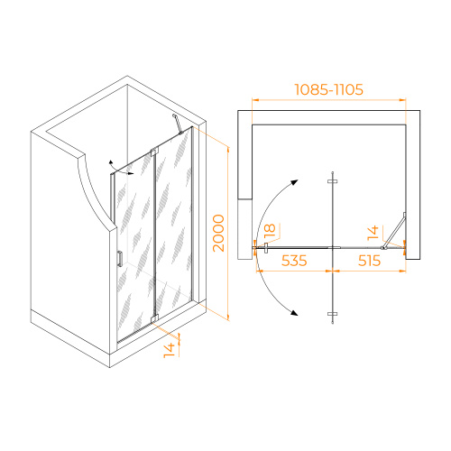 Душевая дверь RGW Hotel 350601411-11 110х200 стекло прозрачное профиль хром глянцевый - фото 2