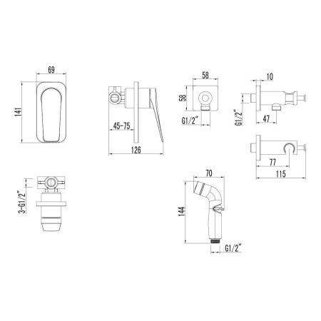 Гигиенический душ со смесителем LeMark Bronx LM3719GM серый
