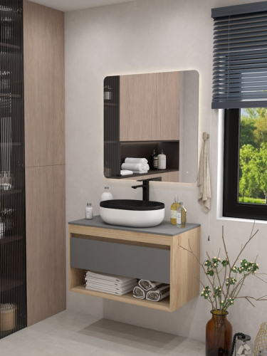 Раковина из сантехнического фарфора Teymi Solli T50388 49х35 накладная цвет черный/белый без отверстий под смеситель - фото 3