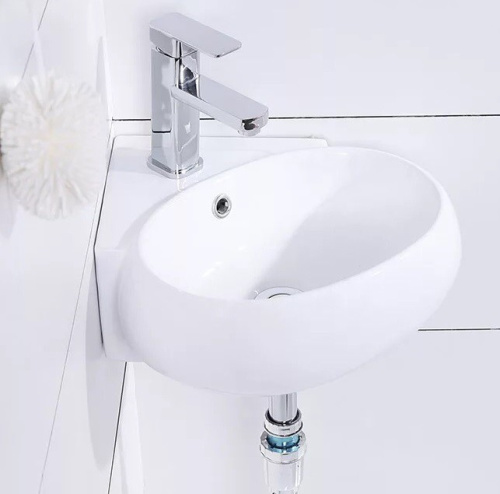 Раковина из санфаянса CeramaLux 9359 35х35 подвесная цвет белый 1 отверстие под смеситель - фото 3