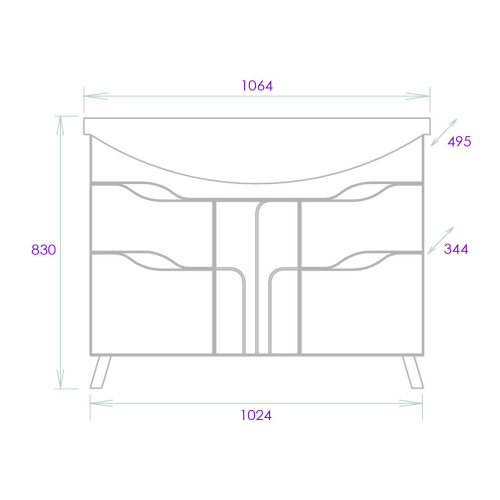 Тумба под раковину Onika Веронэлла 110508 102х34х68 напольная - фото 3