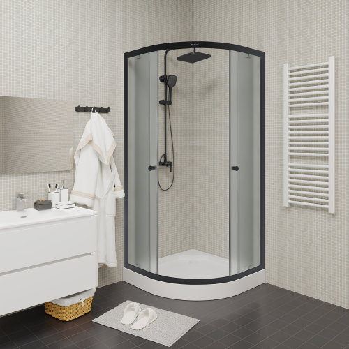 Душевой уголок Parly ZF81B 80х80 стекло матовое профиль черный с поддоном - фото 2