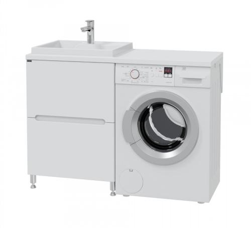 Раковина из искусственного камня СанТа Юпитер 900124 121х50 над стиральной машиной цвет белый 1 отверстие под смеситель - фото 3