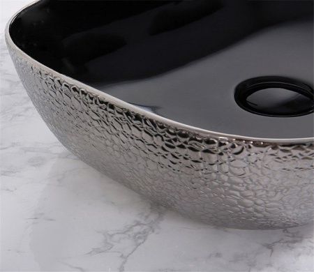 Раковина из сантехнического фаянса CeramaLux D1302H020 50х40 накладная цвет хром без отверстий под смеситель