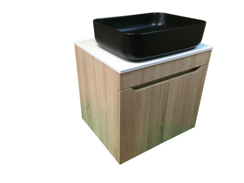 Тумба с раковиной Sintesi STL.W7021_SIN-LVB-APP-409BM 60х55х50 подвесная цвет белый/коричневый/черный матовый - фото 3