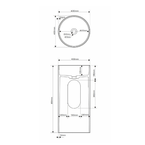 Раковина из искусственного камня Abber Stein AS2516-H 40х40 напольная цвет белый матовый без отверстий под смеситель - фото 5