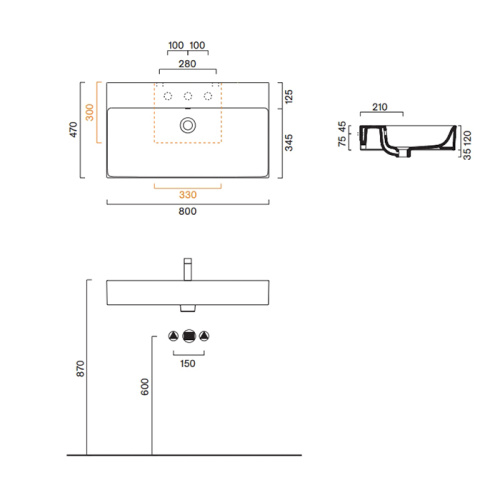 Раковина керамическая Catalano Premium 80 см 220800001 подвесная цвет белый без отверстий под смеситель - фото 2