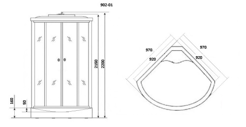 Душевая кабина Niagara Ultra 9020135 100х100 четверть круга с крышей ориентация универсальная - фото 2