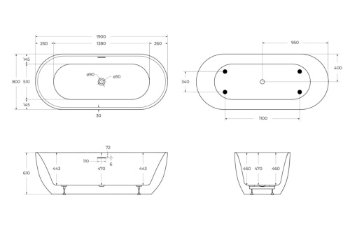 Ванна акриловая BelBagno BB417-1900-800 190х80 отдельностоящая овальная с ножками - фото 4