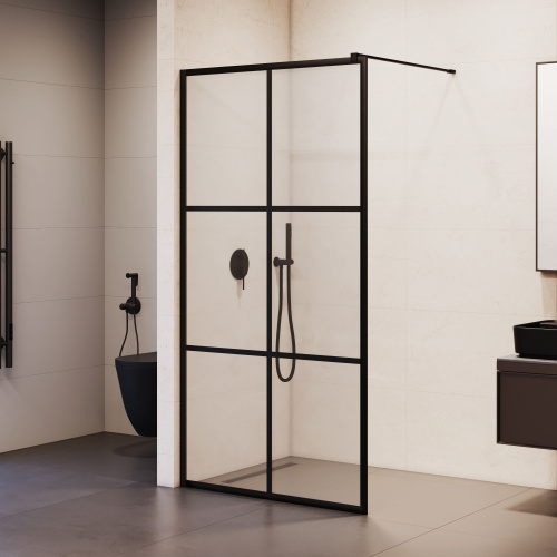 Душевая перегородка RGW Walk In 32101190-84 90х200 стекло с рисунком профиль черный - фото 2