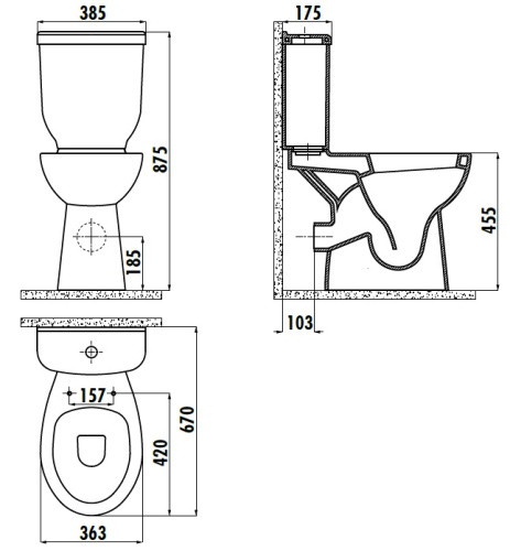 Чаша унитаза напольная Creavit BD315-00CB00E-0000 цвет белый без бачка без сиденья душевой смыв - фото 2