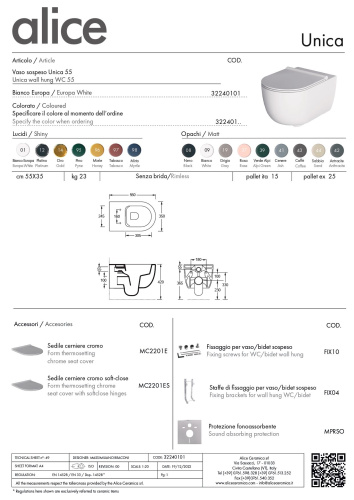 Унитаз подвесной Alice Unica 32240119 серый матовый с сиденьем безободковый - фото 3