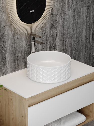 Раковина из сантехнического фарфора Teymi Martta T52103 38х38 накладная цвет белый без отверстий под смеситель - фото 5