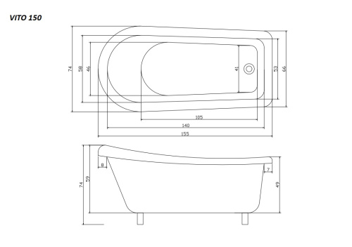 Ванна акриловая Cerutti SPA CT9669 155х74 отдельностоящая асимметричная с ножками - фото 4