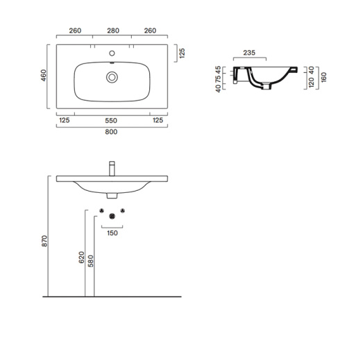 Раковина керамическая Catalano Alvea 80 см 620810001 подвесная цвет белый без отверстий под смеситель - фото 2