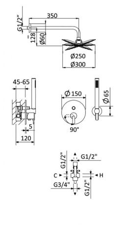 Душевая система Cezares LEAF LEAF-DSIP-T-25-SR встраиваемая - фото 2
