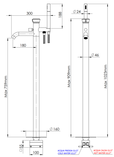 Смеситель для ванны Remer Element ET08 напольный хром - фото 3