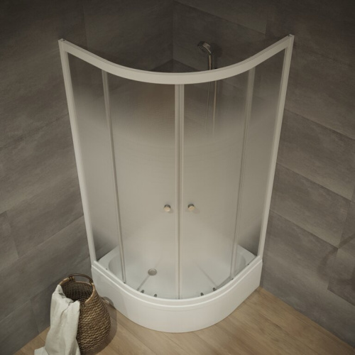 Душевой уголок Тритон Лайт Щ0000061813 90х90 стекло прозрачное с узором профиль белый с поддоном - фото 4