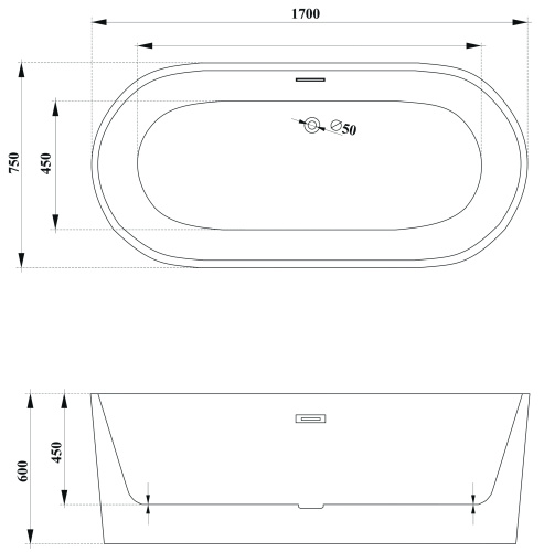 Ванна акриловая Cerutti SPA CT10513 170х75 отдельностоящая овальная с ножками - фото 5