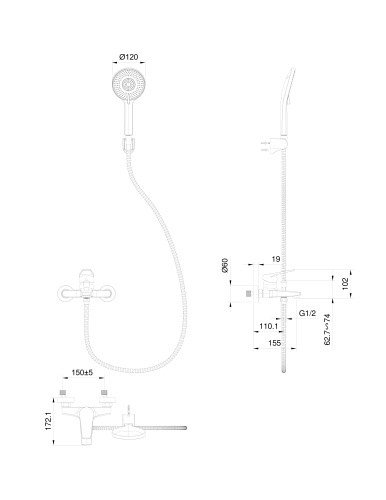 Смеситель для ванны Wonzon & Woghand WW-A30891-MB настенный черный - фото 2