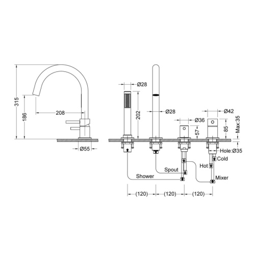 Смеситель Timo Saona 2320/03Y на борт ванны черный матовый - фото 2