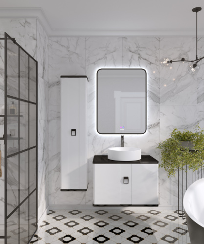 Шкаф-пенал Grossman Норма 303012 30х30х130 подвесной цвет белый/черный - фото 3