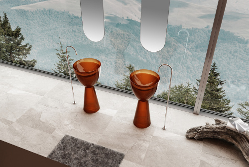 Раковина из полиэфирной смолы Abber KRISTALL AT2703Opal 45х45 напольная цвет коричневый без отверстий под смеситель - фото 3