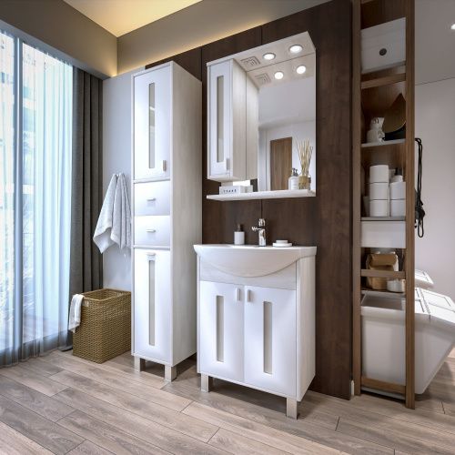 Зеркало-шкаф с подсветкой Бриклаер 4627125411991 62х20х84 подвесной цвет светлая лиственница/белый - фото 4