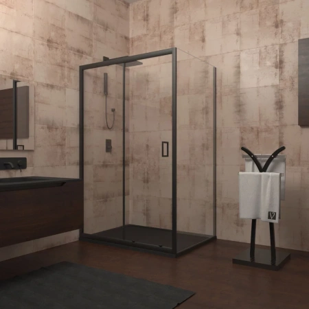 Душевой уголок Veconi Rovigo RV040B-10090-01-C1 100х90 стекло прозрачное профиль черный без поддона