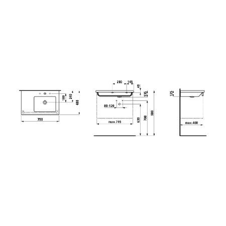 Раковина Laufen Living Square 8.1743.9.000.109.1 80 см встраиваемая цвет белый без отверстий под смеситель