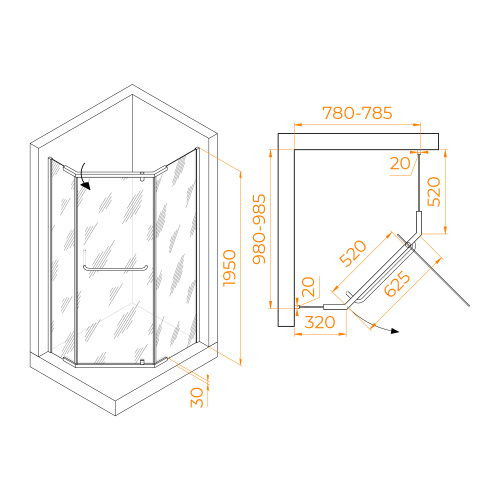 Душевой уголок RGW Passage 35089180-14 80х100 стекло прозрачное профиль черный без поддона - фото 2