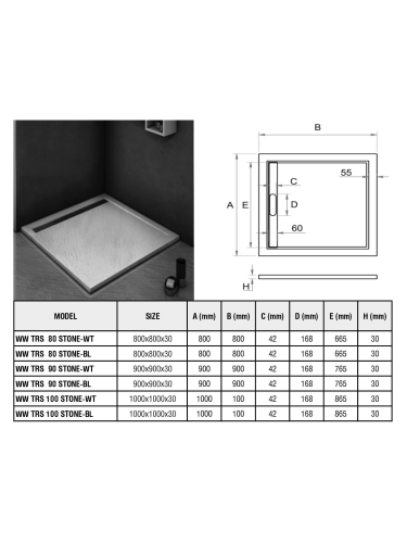 Душевой поддон WeltWasser WW TRS 90 STONE-BL (10000004412) 90х90 искусственный камень - фото 2