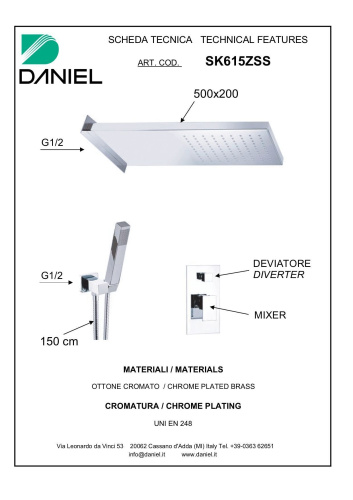 Душевая система Daniel Skyline SK615ZSS-CR встраиваемая цвет хром - фото 2