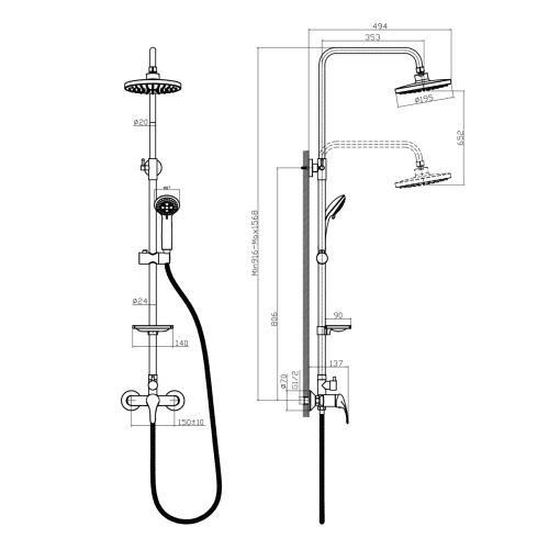 Душевая стойка Rossinka A A35-45 настенная цвет хром - фото 2