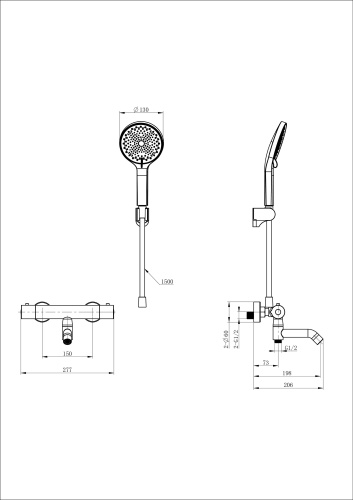 Смеситель для ванны Wonzon & Woghand Inn WW-B2065-A1-MB настенный черный с термостатом - фото 2