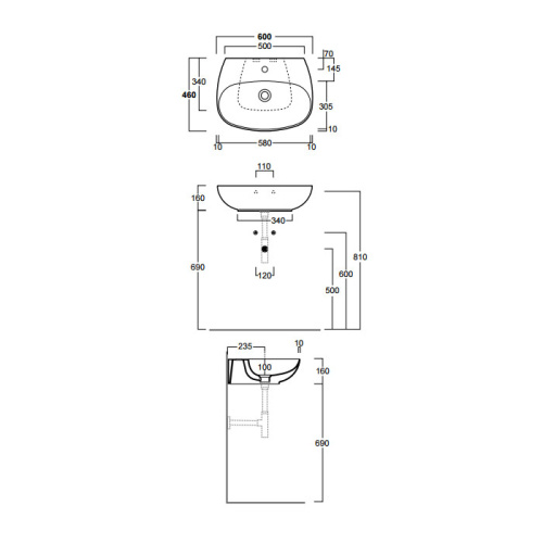 Раковина из санфаянса Simas Vignoni VI10bi*1 60х46 подвесная цвет белый 1 отверстие под смеситель - фото 2
