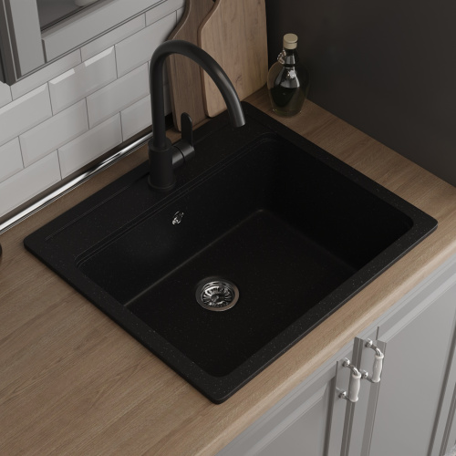 Кухонная мойка Teymi Helmi T120107 57х51 цвет черный поверхность матовая - фото 4