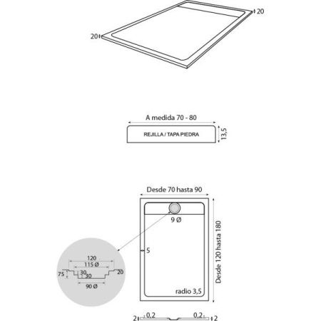 Душевой поддон из искусственного камня IBX Zale PDZ080180P/PIZARRA 180х80 серый