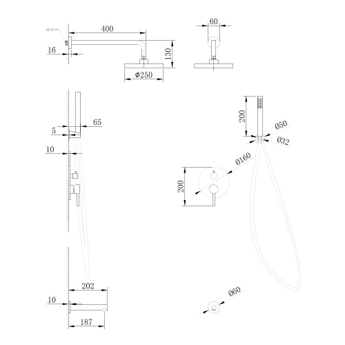 Душевая система ABBER AF8817G встраиваемая в стену с термостатом - фото 3