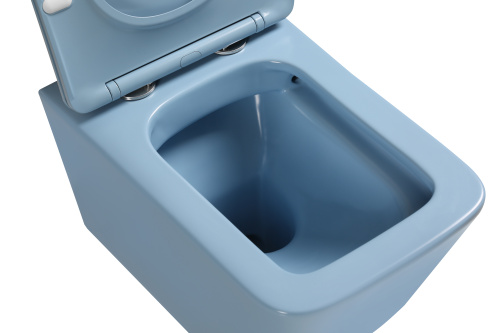 Унитаз подвесной SantiLine SL-5007BL цвет голубой матовый с сиденьем микролифт безободковый смыв воронка-водоворот - фото 2