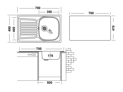 Кухонная мойка Ukinox Комфорт COP780.490 -GT8K 2L 49х78 цвет хром поверхность полированная - фото 3