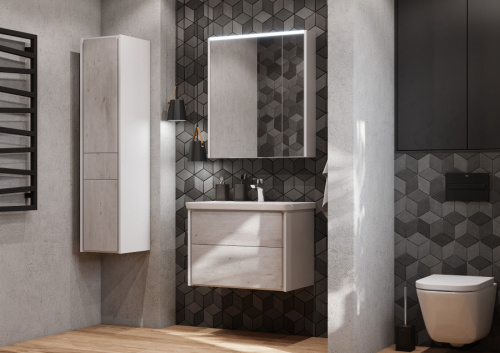 Шкаф-пенал Roca Ronda ZRU9303005 32х33х139 подвесной цвет белый матовый/бетон - фото 3