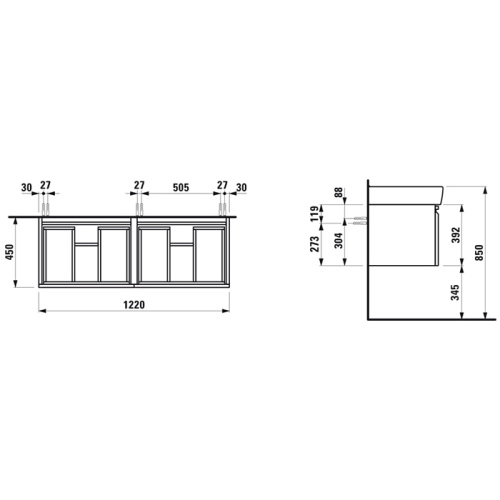 Тумба под раковину Laufen Pro 4.8308.2.095.485.R 122х45х39 подвесная цвет белый - фото 2