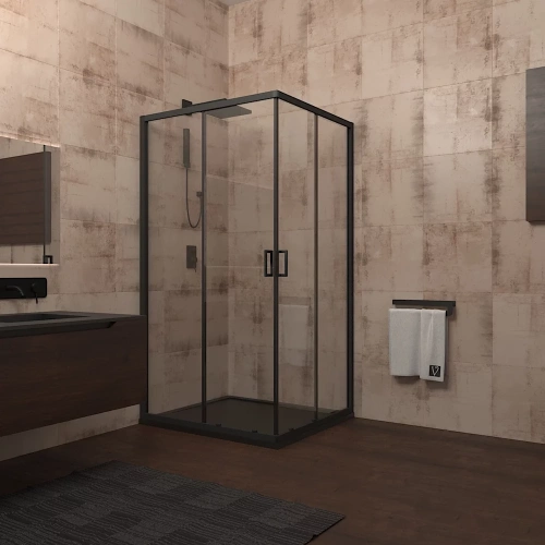 Душевой уголок Veconi Rovigo RV13-100-01-C5 100х100 стекло прозрачное профиль черный без поддона