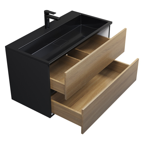 Раковина из литьевого мрамора Uperwood Barsa 3939193464 90х45 полувстраиваемая цвет черный - фото 4