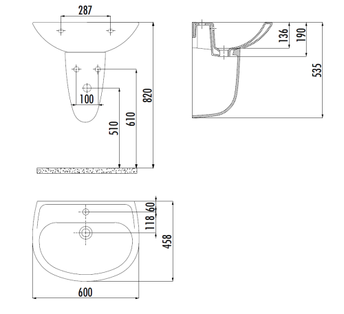 Раковина из сантехнического фарфора Creavit Sedef SD060-00CB00E-0000 60х46 подвесная цвет белый - фото 2