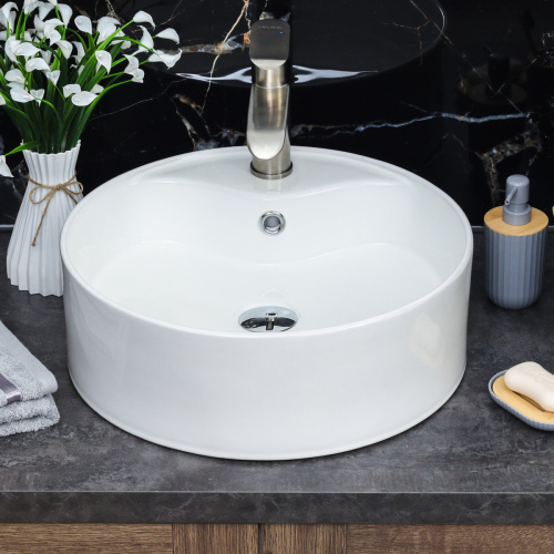 Раковина из сантехнического фарфора Melana 7026-805 47х47 накладная цвет белый 1 отверстие под смеситель - фото 3