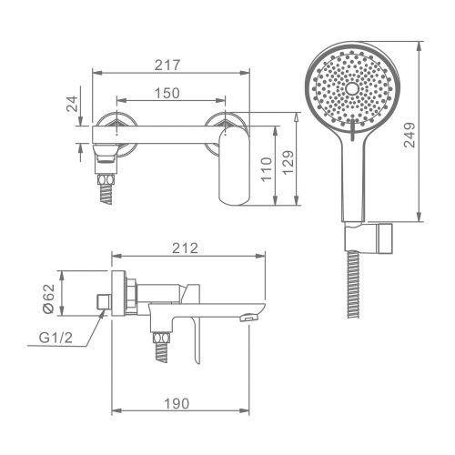 Смеситель для ванны и душа Raglo R03 R03.30 настенный хром - фото 2
